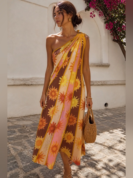 FARM Rio Dresses & Skirts - FARM Rio Anthropologie One Shoulder Sun Print Dress XS Petite